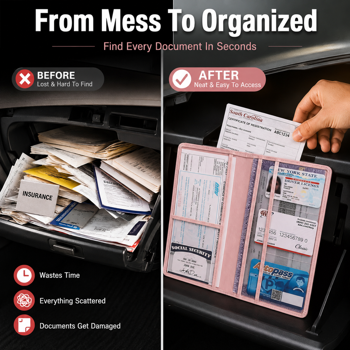 π Car Registration & Insurance Document Holder | Premium PU Leather Organizer