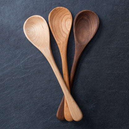 Handmade Wooden Spoons - 12” Cooking Spoon, Hand Carved, Black Cherry, Maple, and Walnut Wood