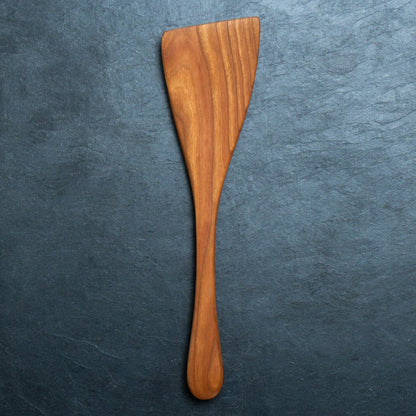 Handmade Wooden Turner - 12” Cooking Paddle, Hand Carved Spatula, Angled Wood Spatula - Right and Left Handed