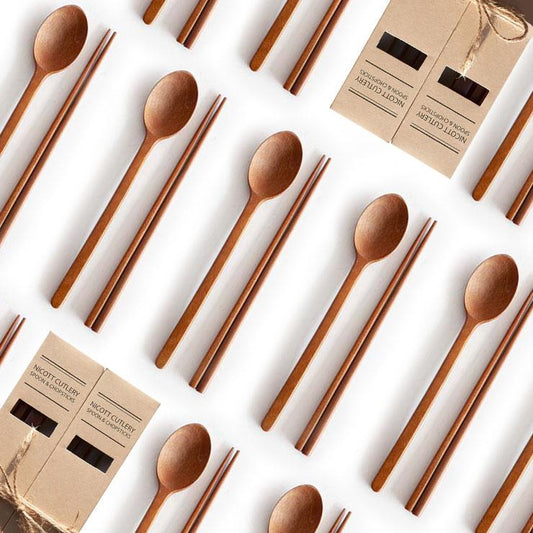 Wooden Spoon and Chopstick Set for 4