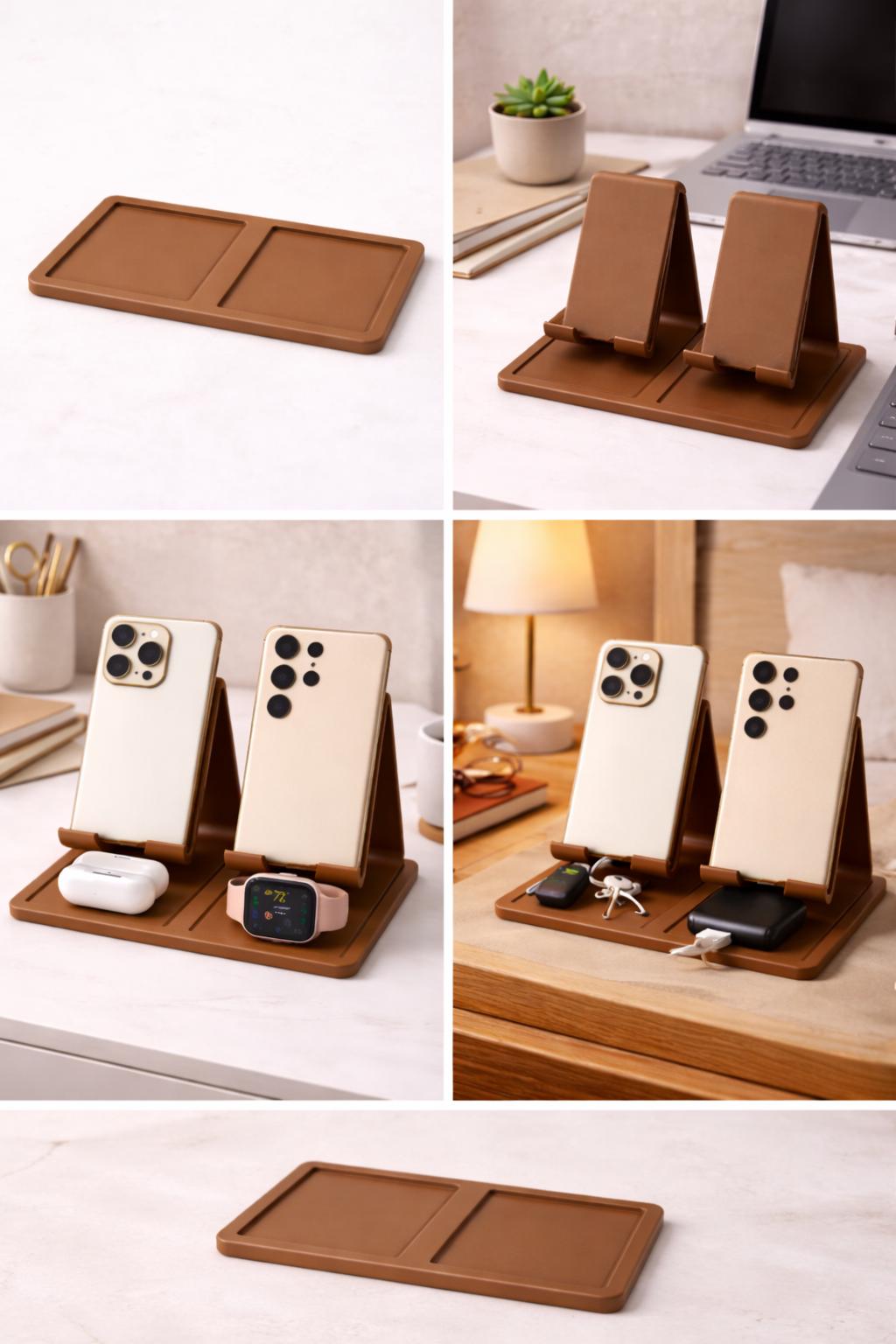 Minimalist Dual Phone Stand Organizer – Modern Desk & Nightstand Holder