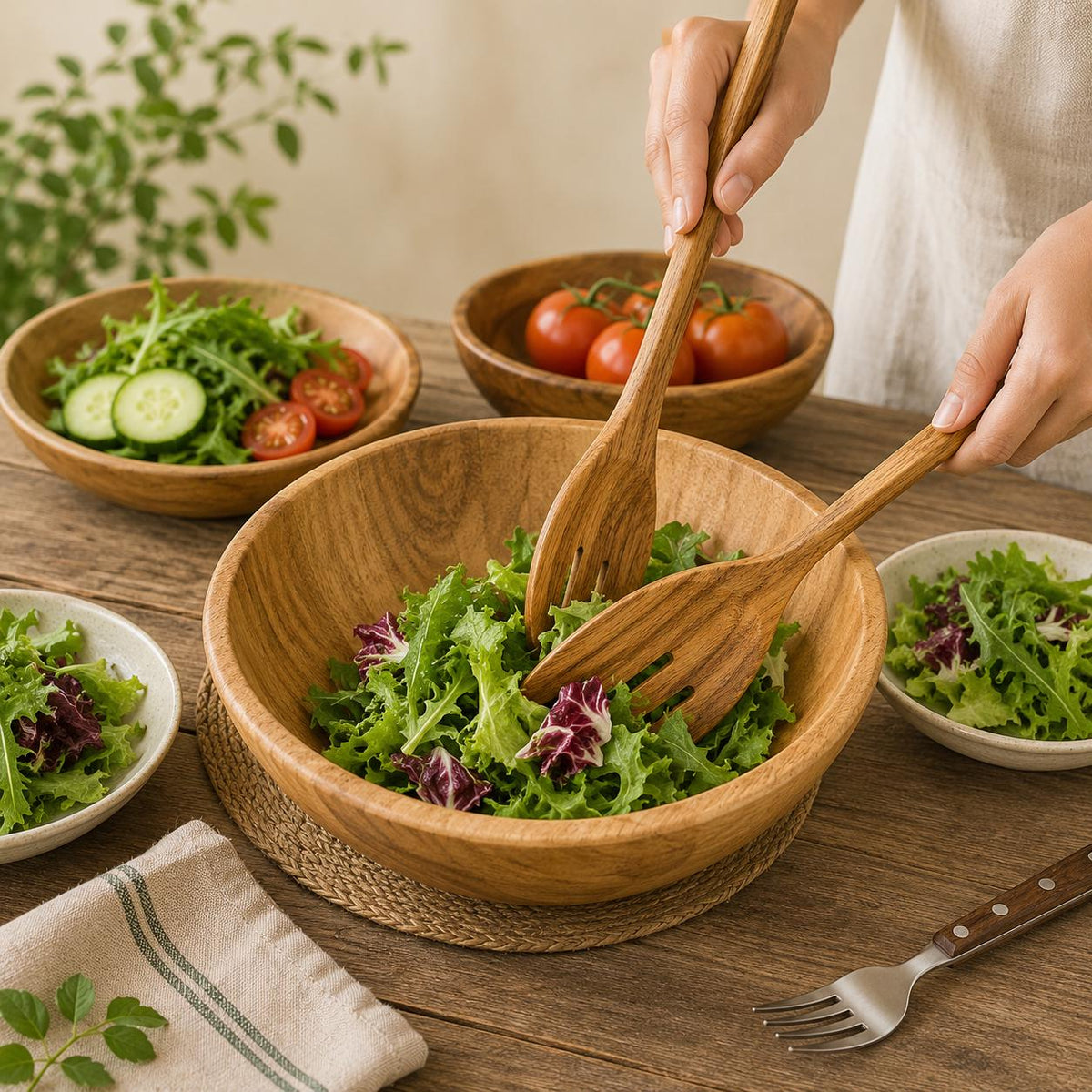 Wooden Kitchen Utensil Set, 10 Piece Wooden Cooking Tools, Natural Wood Spoons & Spatulas, Non Stick Cookware Utensils